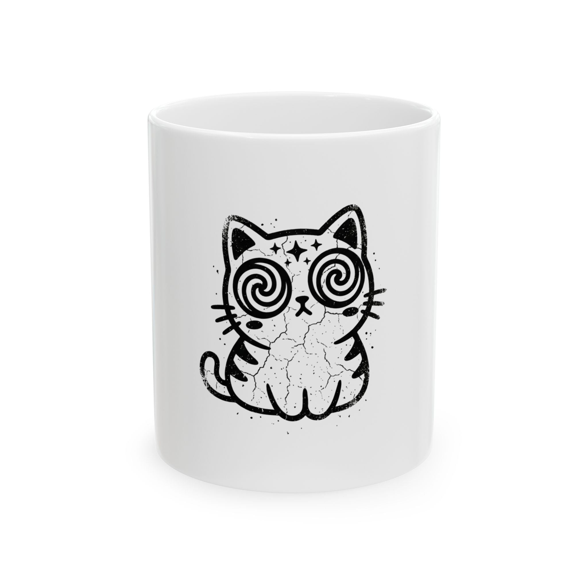 Hypnotic Cat Ceramic Mug — Cute Spiral-Eyed Kitty Coffee Cup (11oz & 15oz)