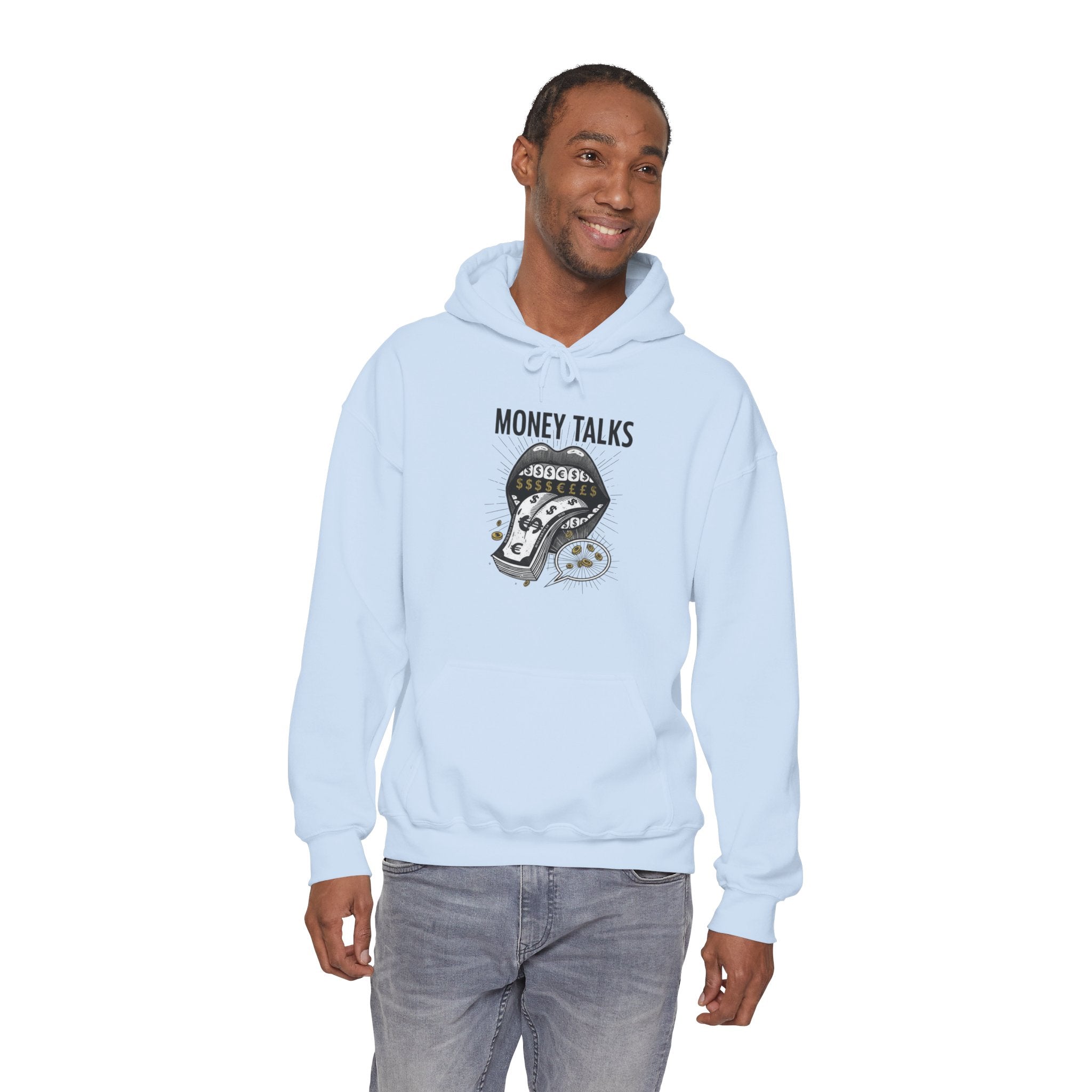Money Talks Hoodie — Dollar-Sign Mouth Graphic Sweatshirt