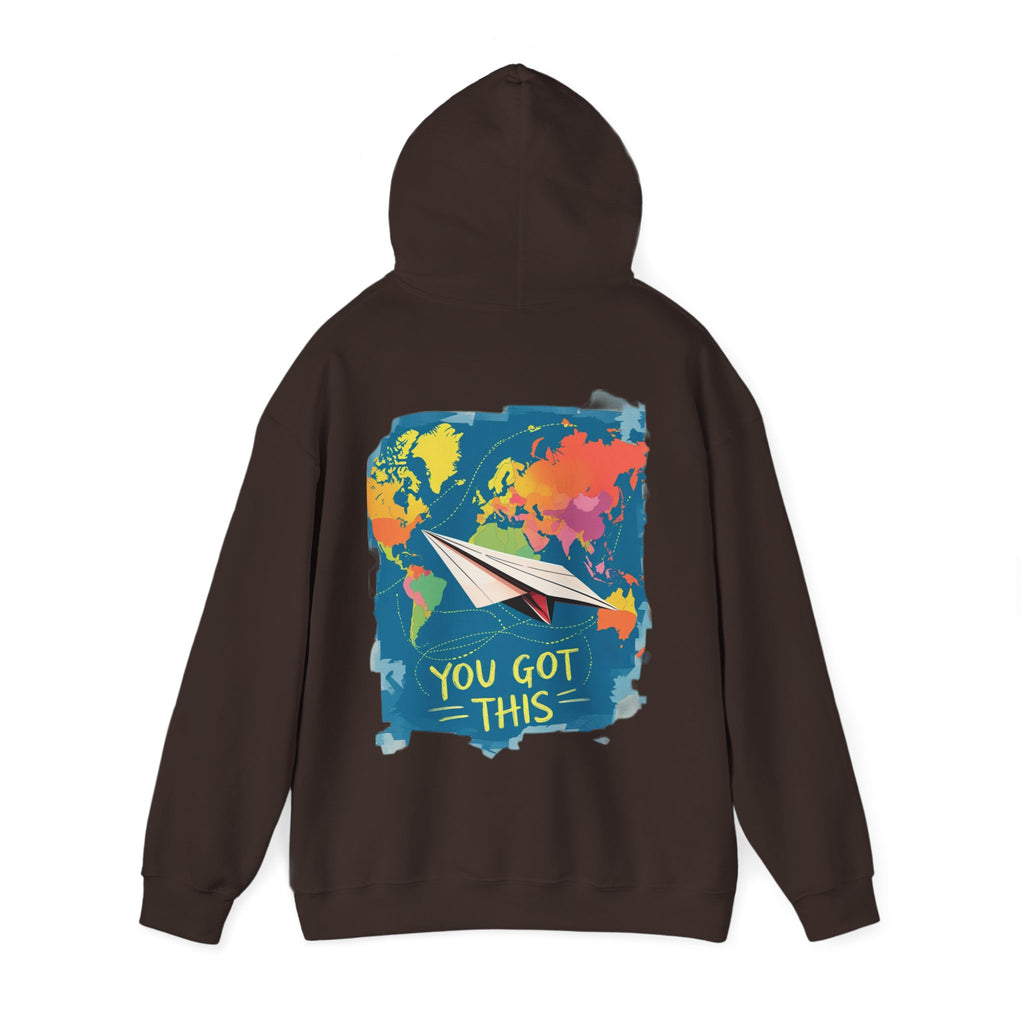 Cute "You Got This" Hoodie — Inspirational Paper Airplane World Map Sweatshirt
