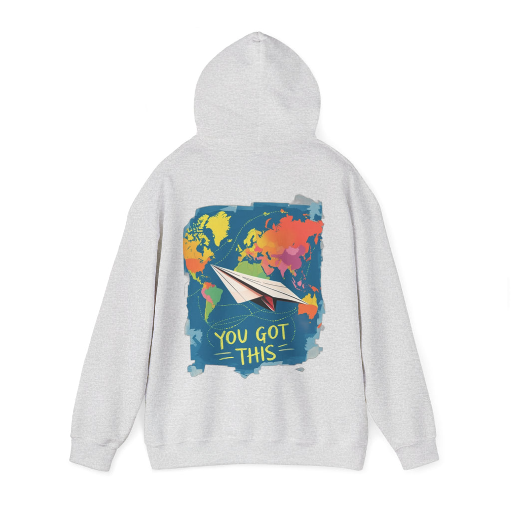Cute "You Got This" Hoodie — Inspirational Paper Airplane World Map Sweatshirt