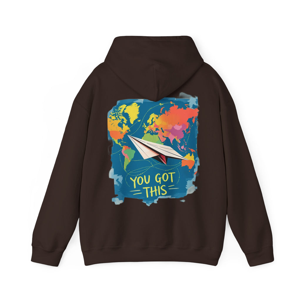 Cute "You Got This" Hoodie — Inspirational Paper Airplane World Map Sweatshirt