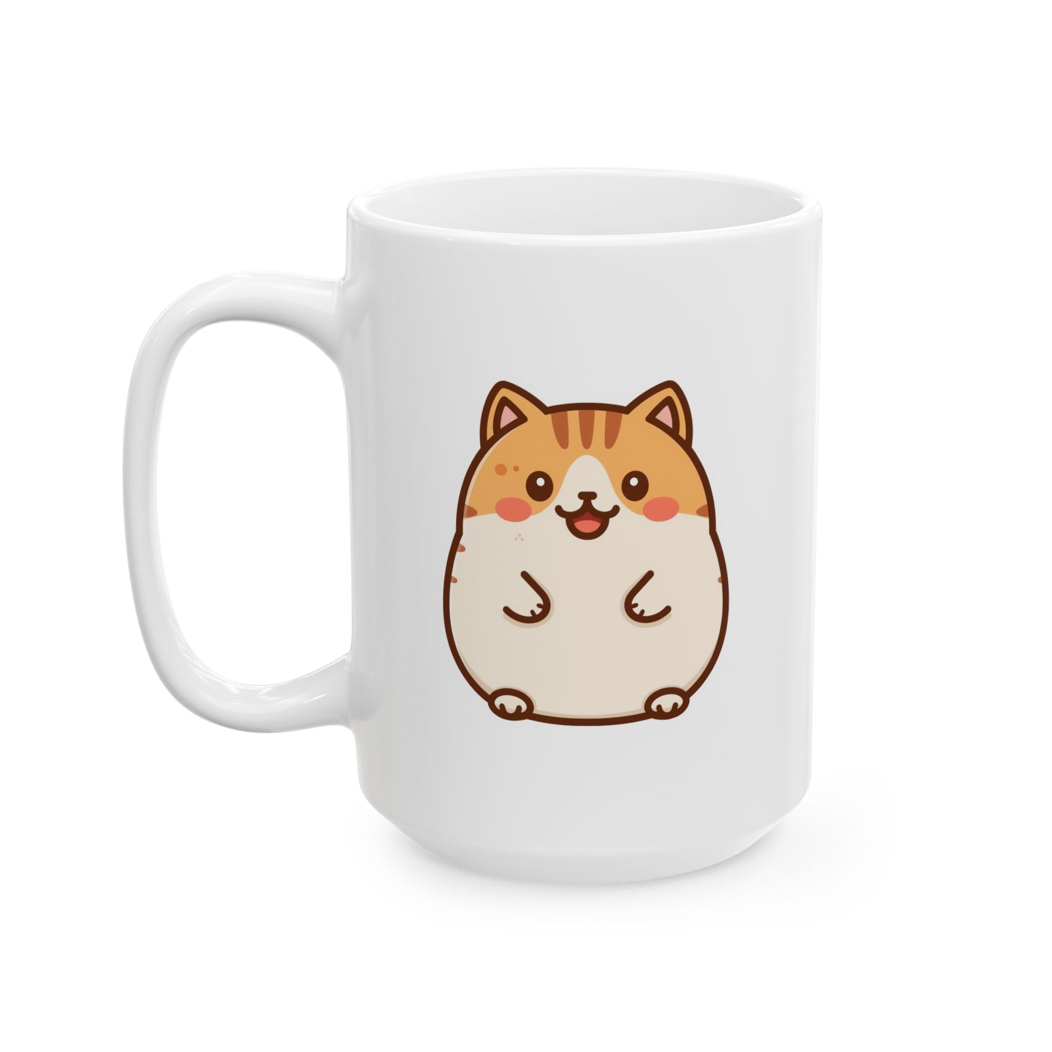 Kawaii Chubby Cat Ceramic Mug — Cute Chubby Cat Illustration (11oz/15oz)