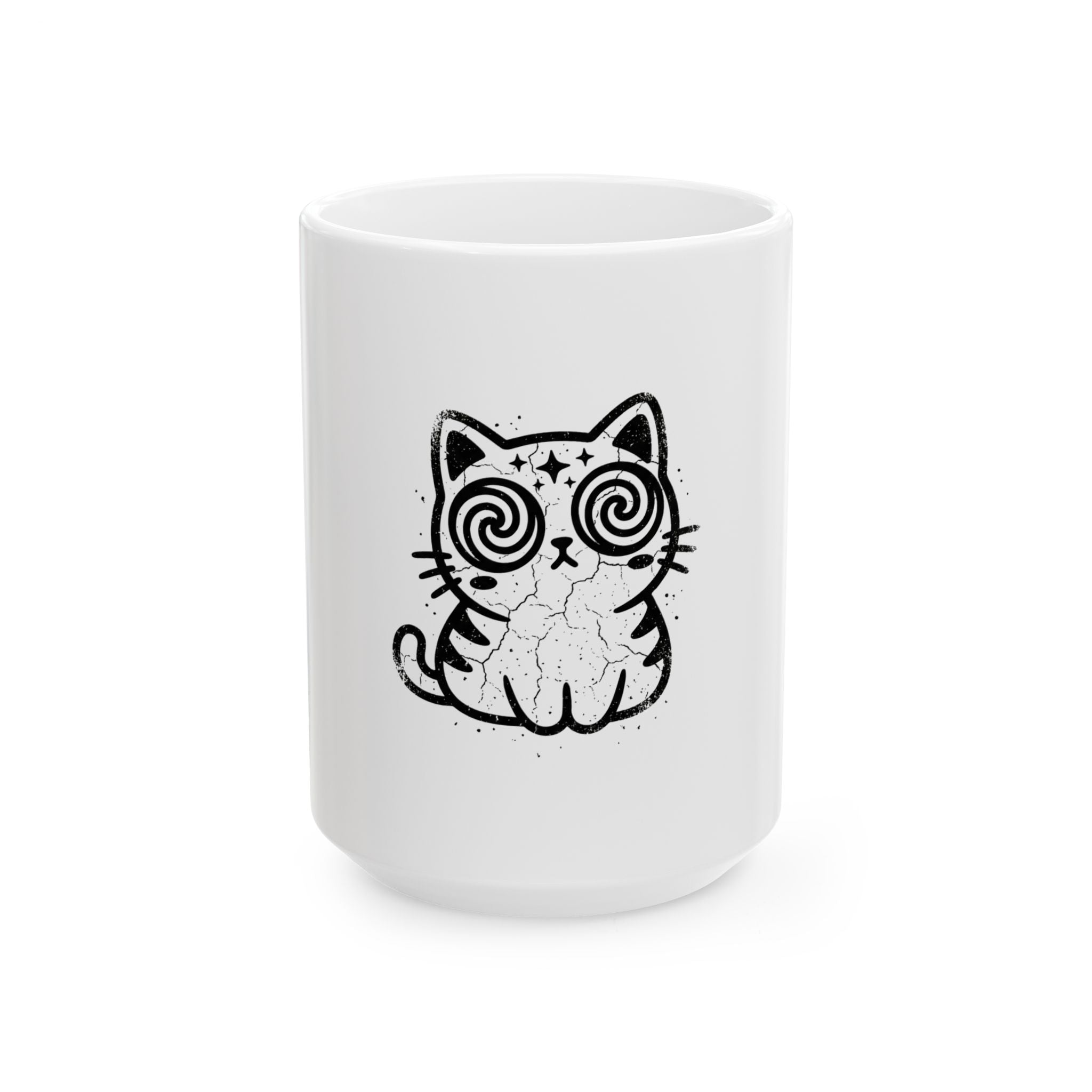Hypnotic Cat Ceramic Mug — Cute Spiral-Eyed Kitty Coffee Cup (11oz & 15oz)