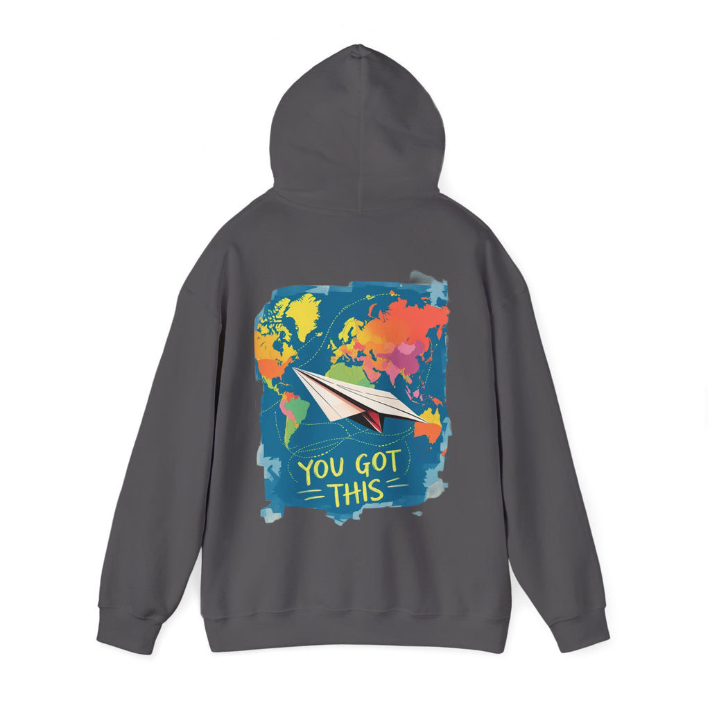 Cute "You Got This" Hoodie — Inspirational Paper Airplane World Map Sweatshirt