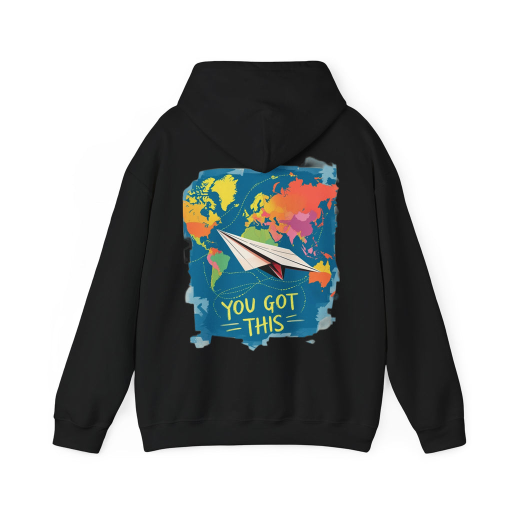 Cute "You Got This" Hoodie — Inspirational Paper Airplane World Map Sweatshirt