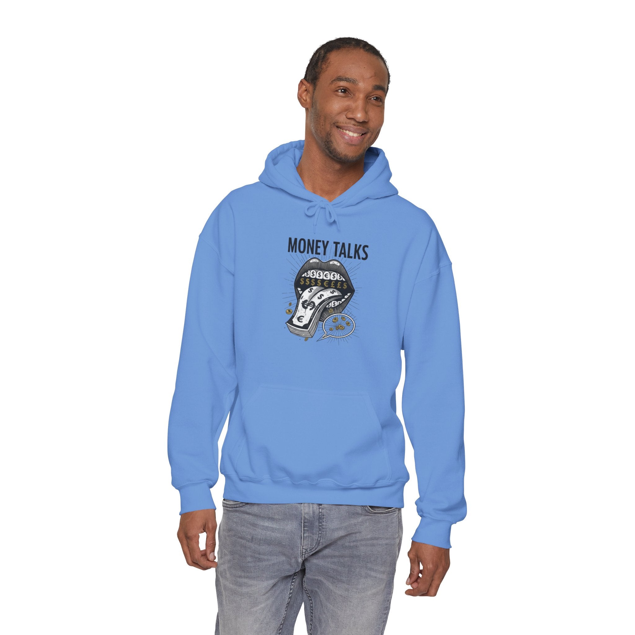 Money Talks Hoodie — Dollar-Sign Mouth Graphic Sweatshirt