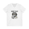 Money Talks V-Neck Tee — Dollar-Sign Mouth Graphic