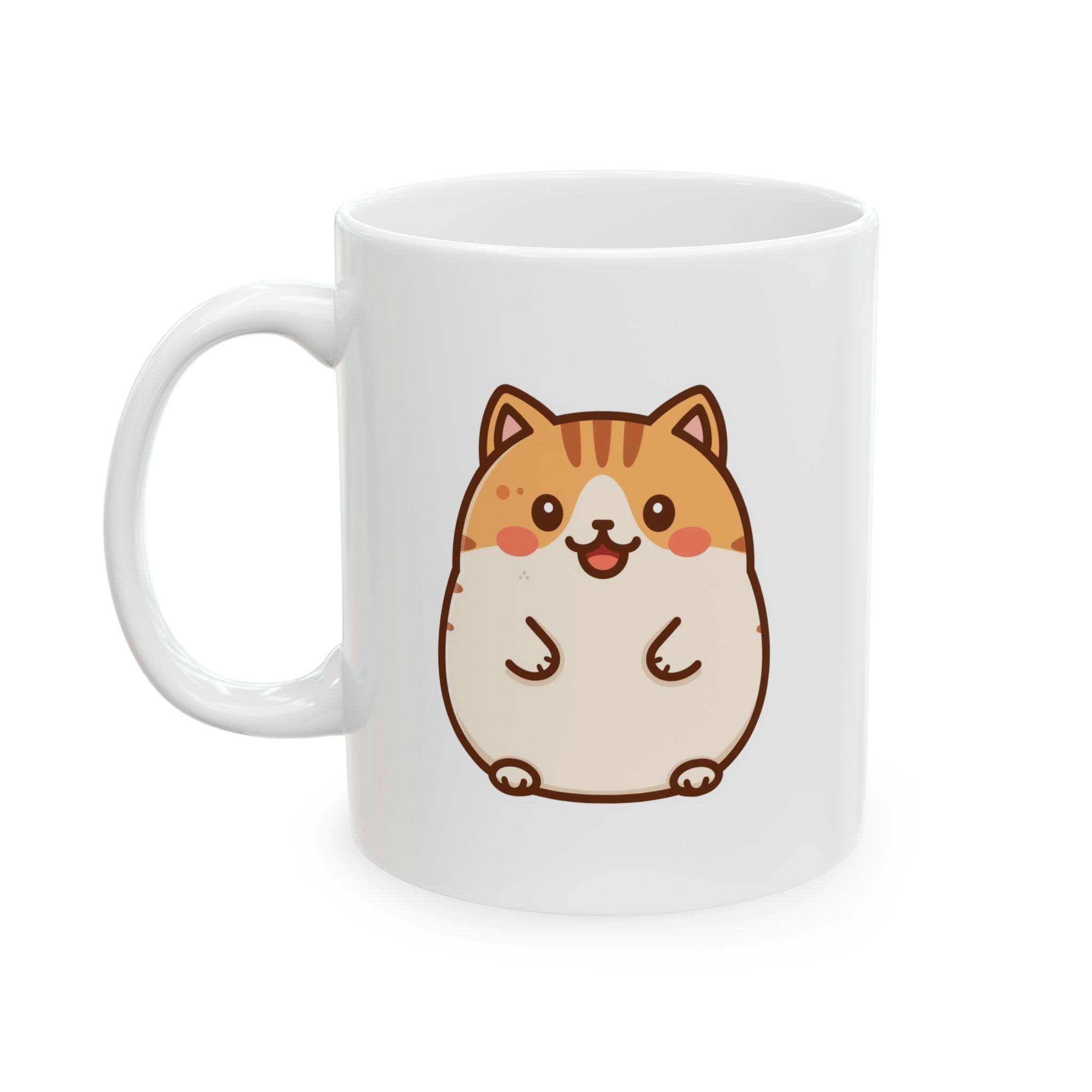 Kawaii Chubby Cat Ceramic Mug — Cute Chubby Cat Illustration (11oz/15oz)