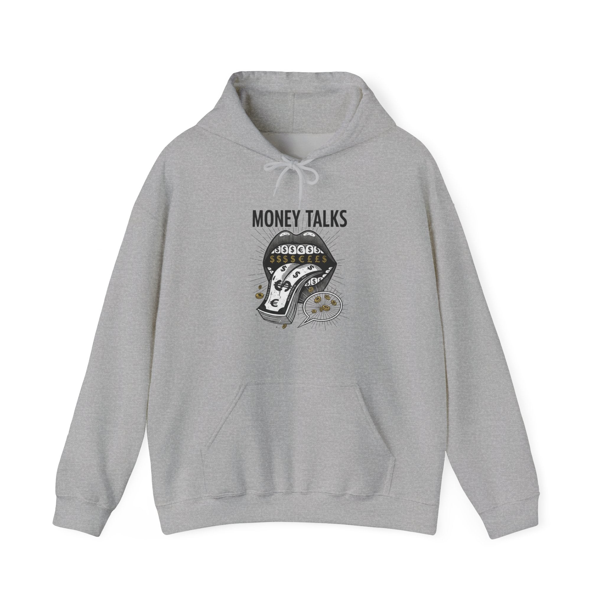 Money Talks Hoodie — Dollar-Sign Mouth Graphic Sweatshirt