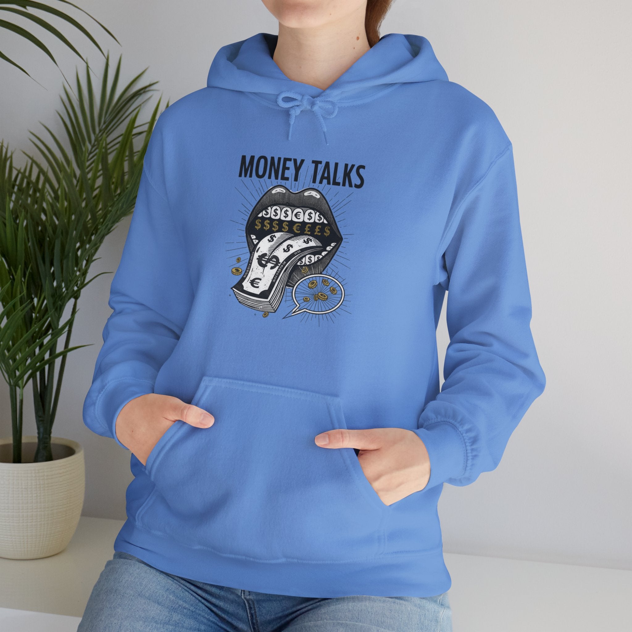 Money Talks Hoodie — Dollar-Sign Mouth Graphic Sweatshirt