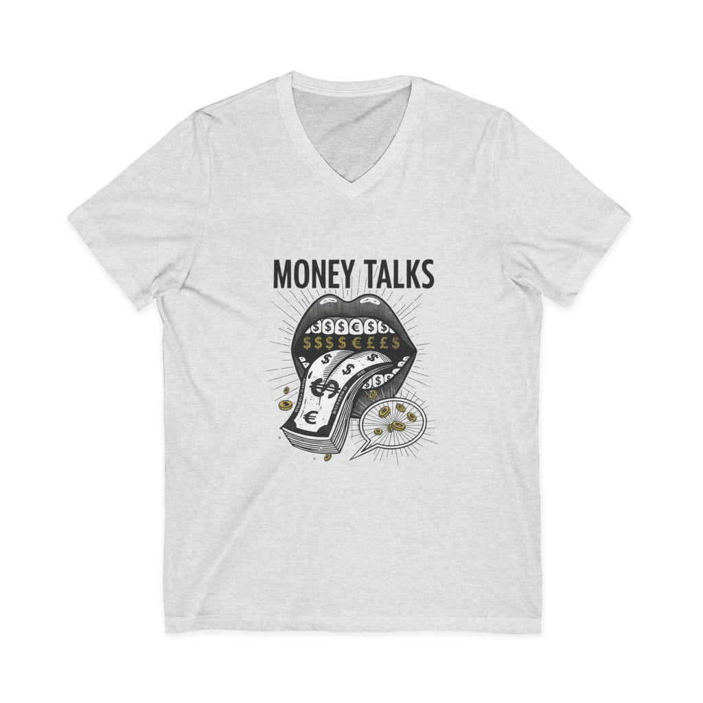 Money Talks V-Neck Tee — Dollar-Sign Mouth Graphic
