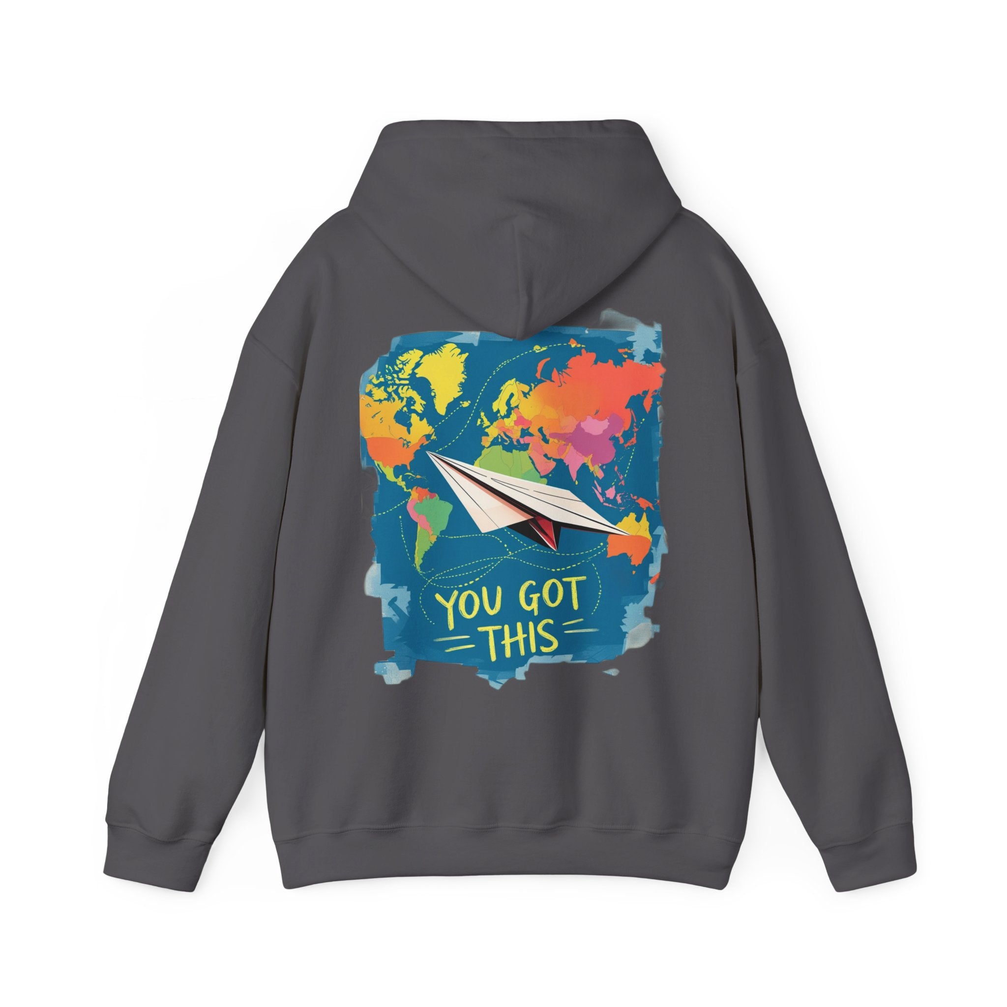 Cute "You Got This" Hoodie — Inspirational Paper Airplane World Map Sweatshirt