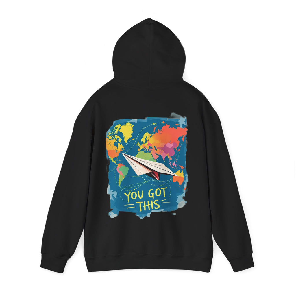 Cute "You Got This" Hoodie — Inspirational Paper Airplane World Map Sweatshirt