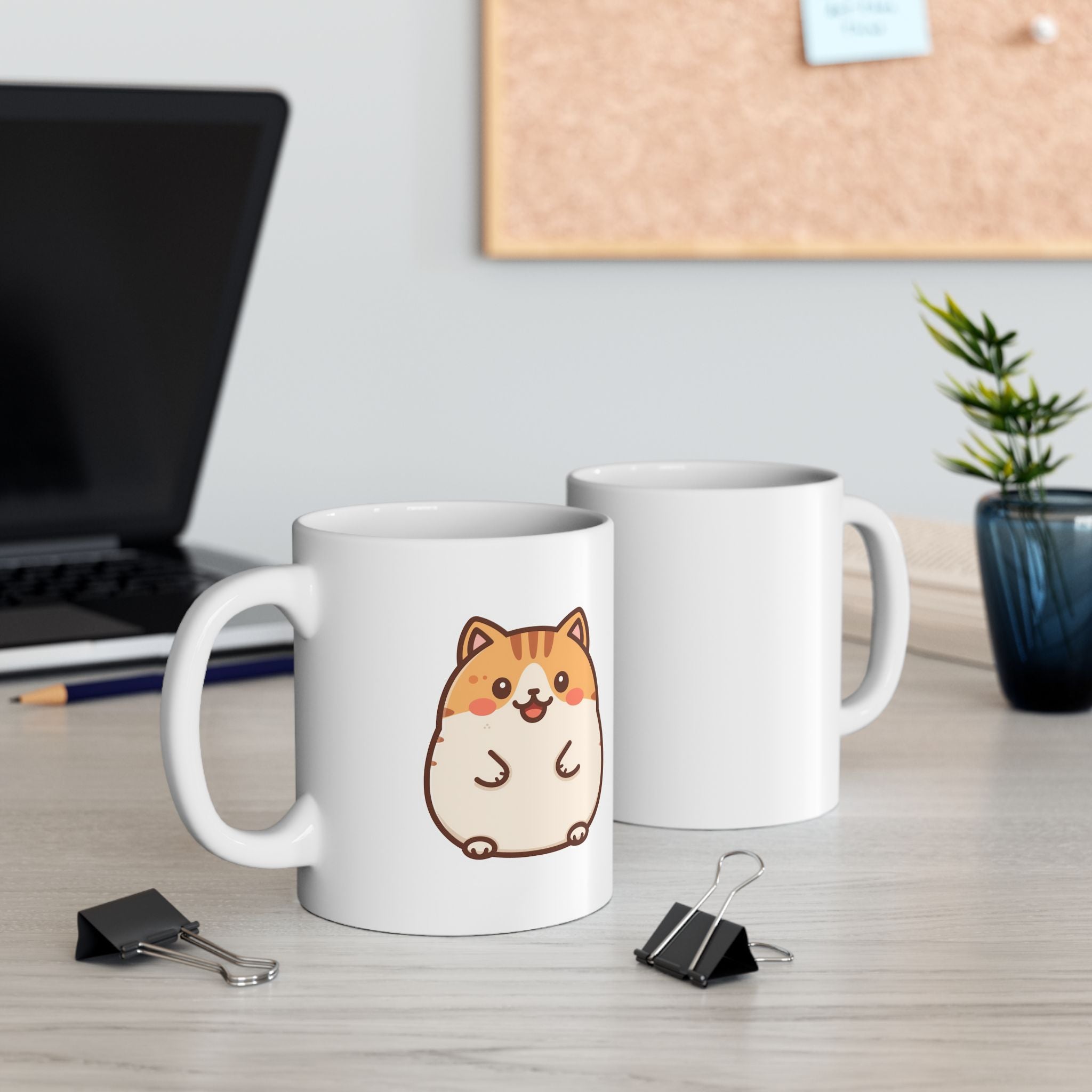 Kawaii Chubby Cat Ceramic Mug — Cute Chubby Cat Illustration (11oz/15oz)
