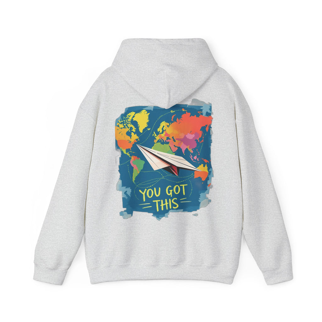 Cute "You Got This" Hoodie — Inspirational Paper Airplane World Map Sweatshirt