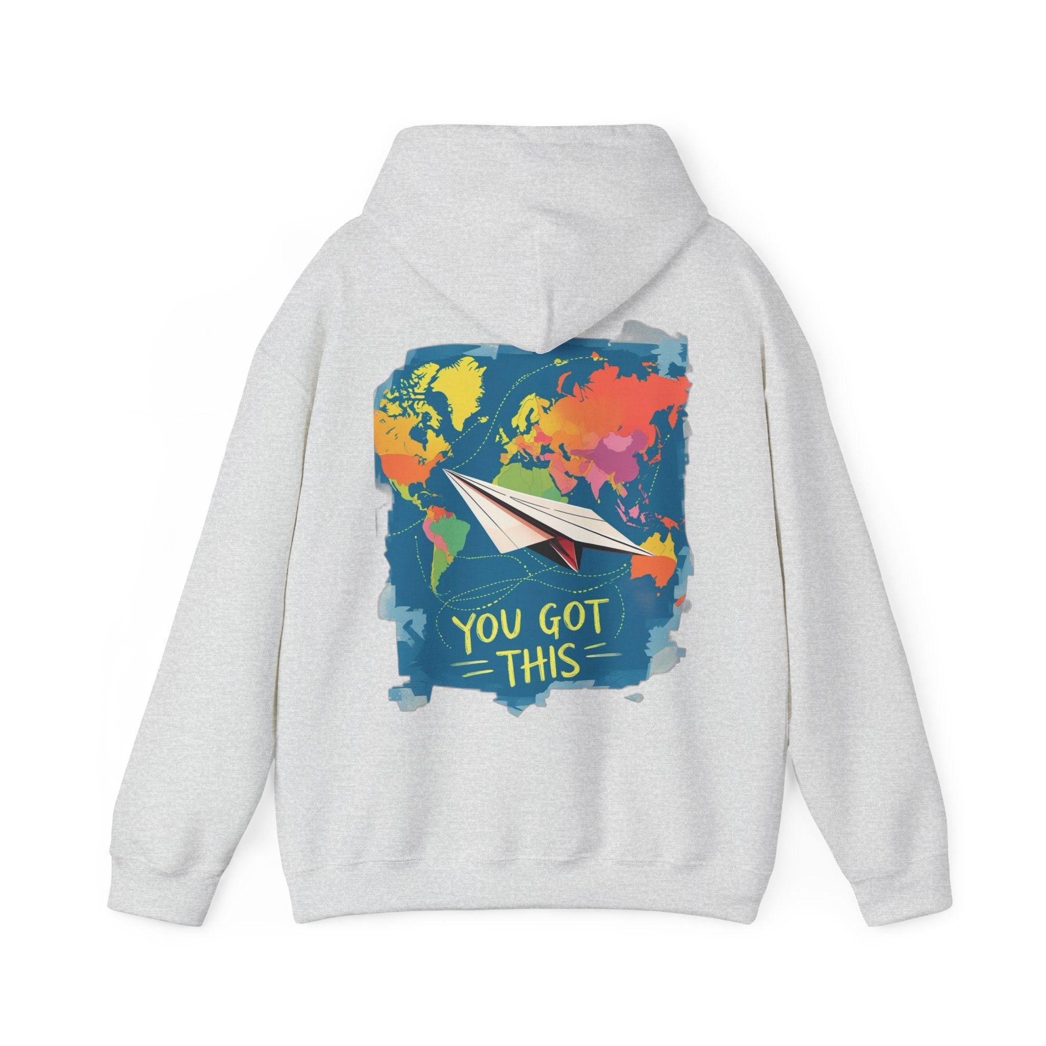 Cute "You Got This" Hoodie — Inspirational Paper Airplane World Map Sweatshirt