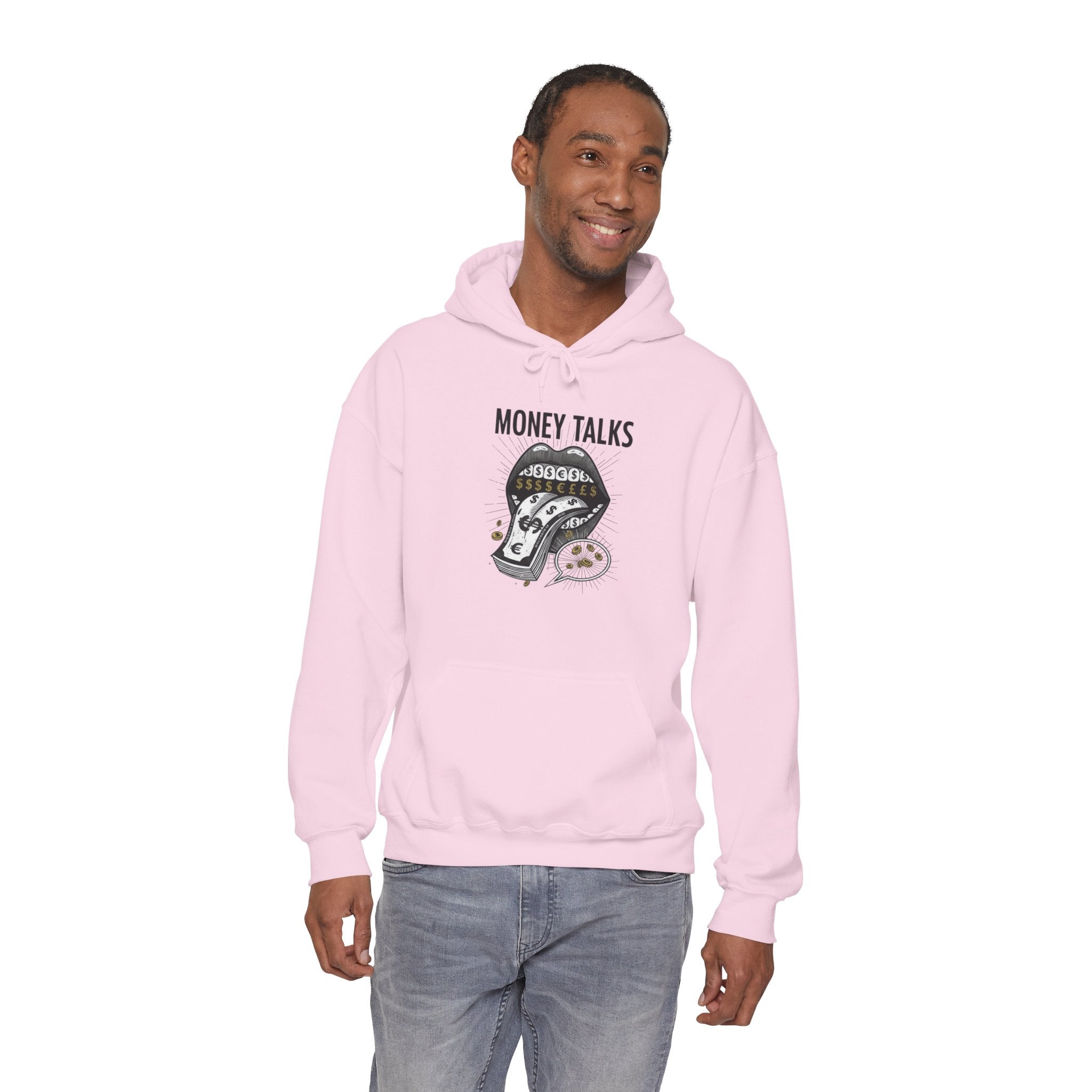 Money Talks Hoodie — Dollar-Sign Mouth Graphic Sweatshirt