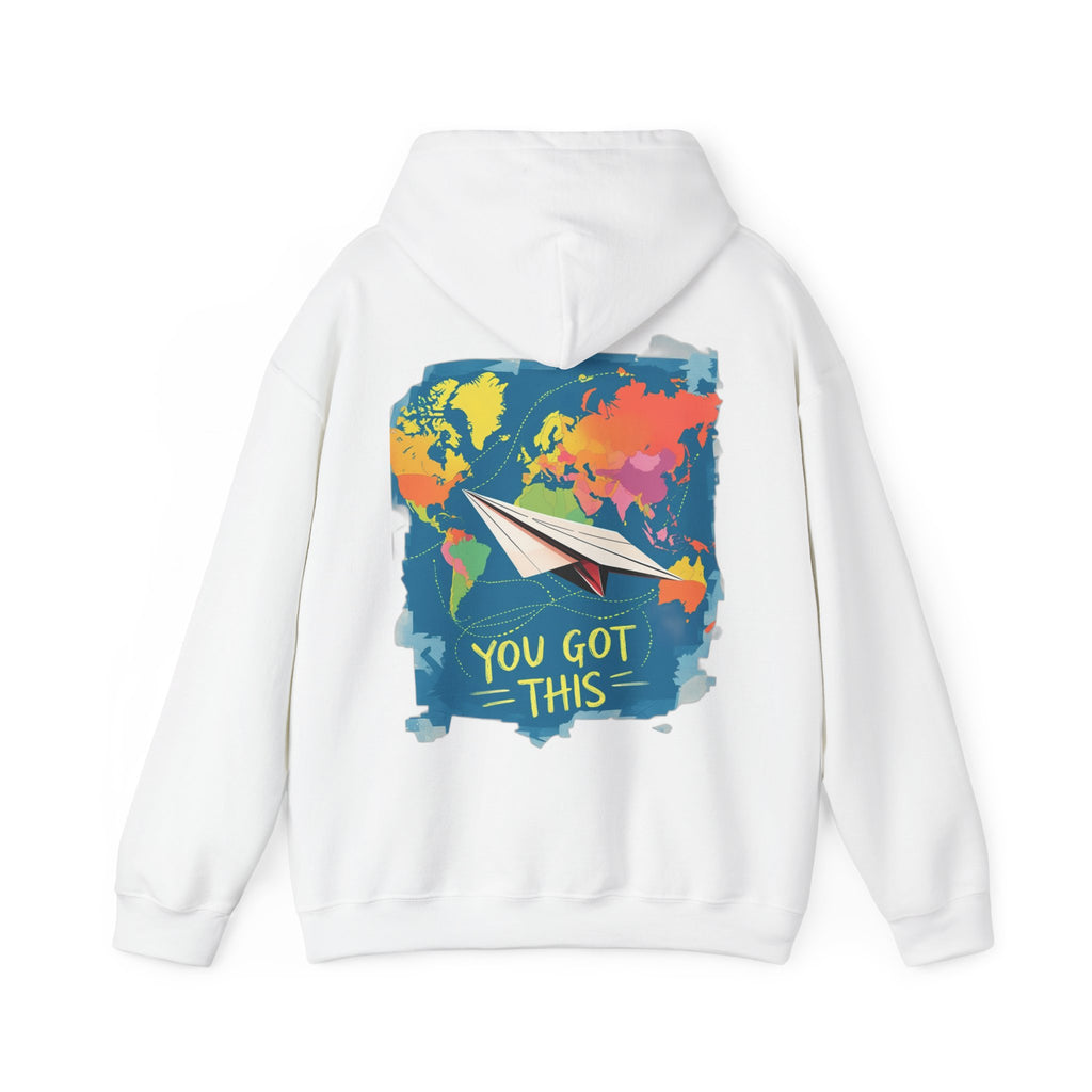 Cute "You Got This" Hoodie — Inspirational Paper Airplane World Map Sweatshirt